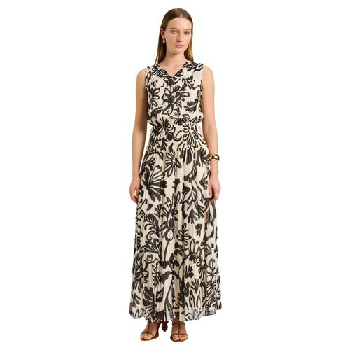 Veronika Maine Filigree Print Crinkle Maxi Dress